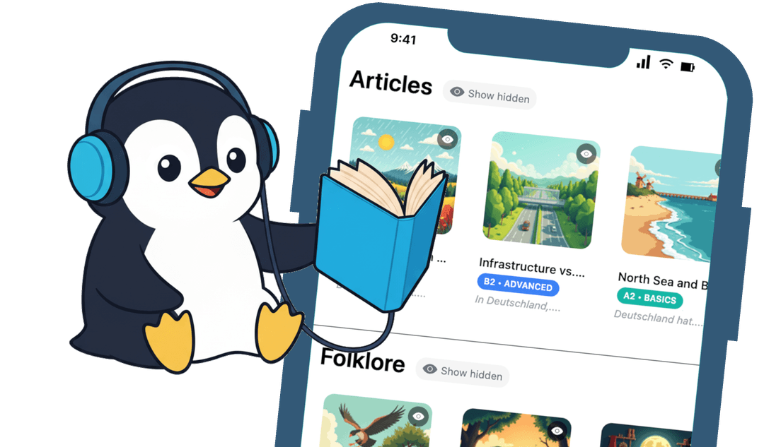 Penguin Listening to Book with App